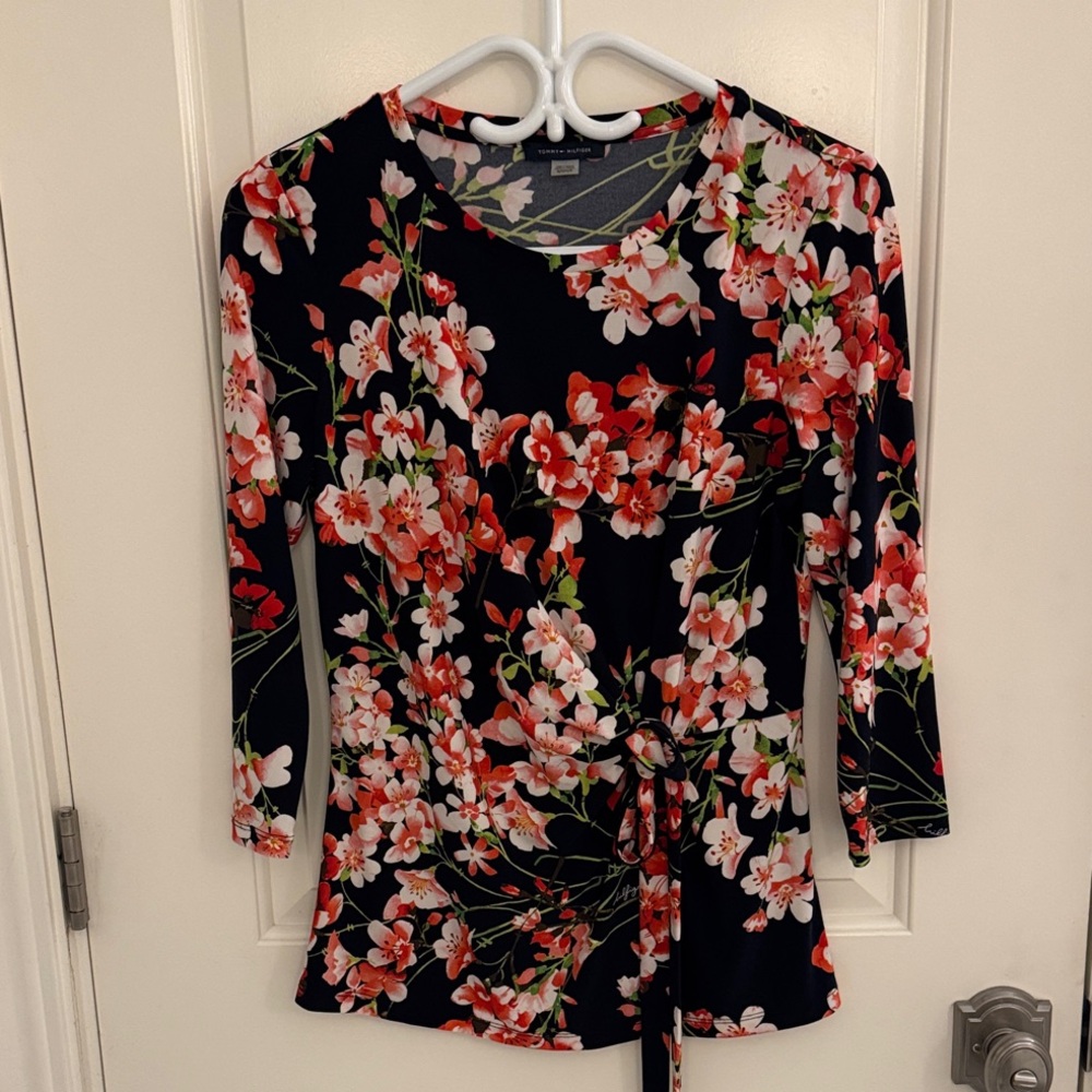 Tommy Hilfiger Floral Blouse - Navy Blue and Red